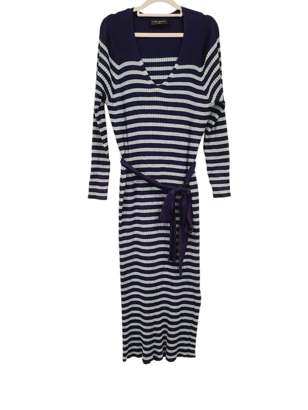 Lane Bryant Navy And Mint Striped Knit Sweater Dress